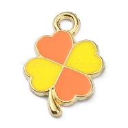 Alloy Enamel Pendants, Golden, Clover, Red, 18x12x1.3mm, Hole: 1.8mm(ENAM-CJC0006-46D)