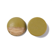 Two Tone Wood Grain Frosted Imitation Leather Style Resin Cabochons, Flat Round, Olive, 18x5mm(RESI-G053-01C)