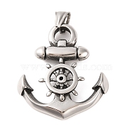 316 Surgical Stainless Steel Pendants, Anchor with Helm Charms, Antique Silver, 45.5x40x6.5mm, Hole: 9x4mm(STAS-Z073-52AS-02)