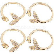 4Pcs Brass Micro Pave Cubic Zirconia Ring Setting, Whale Tail with Flower, for Half Drilled Beads, Golden, US Size 6 3/4(17.1mm), Pin: 1mm(KK-BBC0007-33)