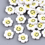 Handmade Polymer Clay Cabochons, Flower with Smile, White, 9~10x9.5~10.5x2mm, about 5750pcs/1000g(CLAY-T016-32I)