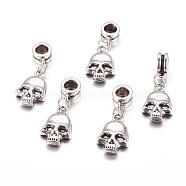Alloy European Dangle Charms, Skull, Antique Silver, 29mm, Hole: 5mm(X-PALLOY-JF00001-05)