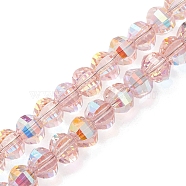 Electroplate Glass Beads Strands, Faceted, AB Color Plated, Rondelle, Pink, 8x6mm, Hole: 1.2mm, about 80pcs/strand, 19.13''(48.6cm)(X-EGLA-K015-11A)