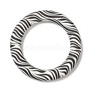 Food Grade Eco-Friendly Silicone Pendants, Ring with Zebra Stripe Pattern, White, 65x10mm, Hole: 4mm(SIL-M001-01N)