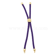 Twisted Nylon Cord Silder Bracelets, Link Bracelet Making for Connector Charm, with Long-Lasting Plated Golden Brass Cord End & Alloy Tree of Life, Indigo, 8-3/4~8-7/8 inch(22.2~22.6cm), Hole: 2mm(DIY-B066-03G-03)
