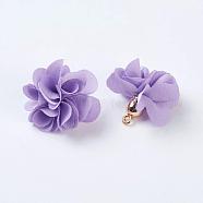 Cloth Pendant Decorations, with Acrylic Findings, Flower, Lilac, 25~30x28~35mm, Hole: 2mm(FIND-P026-D11)