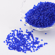 12/0 Frosted Round Glass Seed Beads, Blue, Size: about 2mm in diameter, hole:1mm, about 3304pcs/50g(X-SEED-A008-2mm-M8)