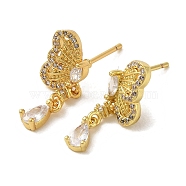 Brass Stud Earrings, Cubic Zirconia, Cadmium Free & Lead Free, Butterfly, Real 18K Gold Plated, 21x7.5mm(EJEW-R162-15B-G)