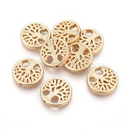 Alloy Beads, Flat Round with Tree of Life, Lead Free & Nickel Free & Cadmium Free, Real 18K Gold Plated, Matte Gold Color, 18x4mm, Hole: 1.5mm(X-TIBEB-Q067-26MG-NR)