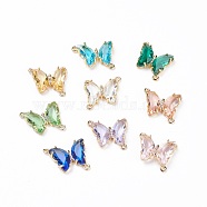 Faceted Glass Cubic Zirconia Links, with Golden Plated Brass Finding, Butterfly, Mixed Color, 21.5x26x4mm, Hole: 1.4mm(GLAA-G075-02G)