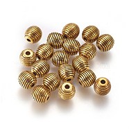 Tibetan Style Alloy Beehive Beads, Grooved Beads, Cadmium Free & Nickel Free & Lead Free, Round, Antique Golden, 6mm(X-PALLOY-6662-AG-NR)