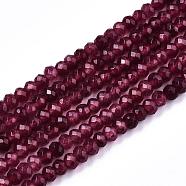 Natural White Jade Bead Strands, Dyed, Faceted, Rondelle, Camellia, 4x3mm, Hole: 1mm, about 110~113pcs/strand, 13.78~14.17 inch(35~36cm)(X-G-R409-3x5-07)