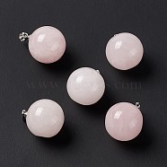 Natural Rose Quartz Pendants, with Platinum Tone Brass Findings, Round Charm, 22x18mm, Hole: 3x6mm(G-G926-02P-08)