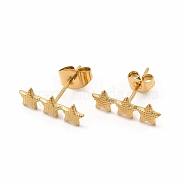 304 Stainless Steel Star Stud Earrings for Women, Real 18K Gold Plated, 5x14mm, Pin: 0.7mm(EJEW-C004-03G)