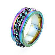 201 Stainless Steel Curb Chain Finger Ring for Women, Rainbow Color, Inner Diameter: 17mm(RJEW-N043-30M)