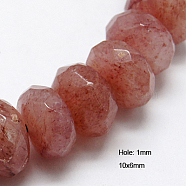 Natural Strawberry Quartz Beads Strands, Faceted, Rondelle, Indian Red, 10x6mm, Hole: 1mm, about 71pcs/strand, 15.5 inch(G-G255-10x6mm-11)