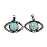 Synthetic Turquoise Pendants, Alloy Eye Charms, Antique Silver, Cadmium Free & Lead Free, 26x35.5x7mm, Hole: 7mm(G-G147-07AS-04)