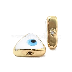 Brass Enamel Beads, Long-Lasting Plated, Real 18K Gold Plated, Triangle with Evil Eye Pattern, White, 10~11.5x13~13.5x4~5mm, Hole: 1.6~1.8mm(KK-F842-03F)