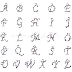 Alloy Mixed Letter Pendants, Rack Plating, Platinum Plated, 12~17x4~15x2mm, Hole: 1.5mm, 26 letters/set, 8pcs/letter(PALLOY-PH0012-42)