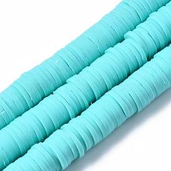 Flat Round Handmade Polymer Clay Beads, Disc Heishi Beads for Hawaiian Earring Bracelet Necklace Jewelry Making, Aquamarine, 10mm(CLAY-R067-10mm-20)