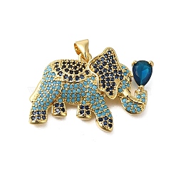 Rack Plating Brass Micro Pave Cubic Zirconia Pendants, with Glass, Long-Lasting Plated, Lead Free & Cadmium Free, Elephant Charms, Real 18K Gold Plated, 19.5x29x4mm, Hole: 4x3mm(ZIRC-F142-02G)