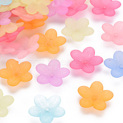 Frosted Acrylic Bead Caps, 5-Petal, Flower, Mixed Color, 19.5x20x5.5mm, Hole: 1.6mm, about 740pcs/500g(MACR-S371-08A)