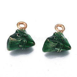 Alloy Enamel Charms, Cadmium Free & Lead Free,Chinese Zongzi, Light Gold, Dark Green, 14.5x12.5x8.5mm, Hole: 2mm(PALLOY-N160-011)