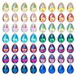 Pandahall 72pcs 12 colors Teardrop Shape Sew on Rhinestone, Glass Rhinestone, 2-Hole Links, Plated Flat Back, Garment Accessories, Mixed Color, 14x10x3.5mm, Hole: 1.2mm, 6pcs/color(GLAA-TA0001-45)