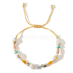 Bohemian Conch Shell & Mixed Stone Bead Braided Bracelets, Adjustable Bracelets for Women, 11 inch(28cm)(HN1118)