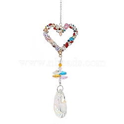 Alloy Hanging Ornaments, Iron Chain & Glass Octagon Beads Tassel for Home Garden Decorations, Heart, 320mm, pendant: 165x35mm(HJEW-Q012-06C)