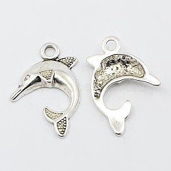 Alloy Pendants, Cadmium Free & Nickel Free & Lead Free, Dolphin, Antique Silver, 24x21x4mm, Hole: 3mm(EA9708Y-NF)