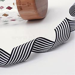 Striped Polyester Grosgrain Ribbon, Black, 1 inch(25mm), about 100yards/roll(91.44m/roll)(OCOR-Q011-25mm-06)