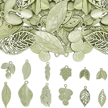 48Pcs 12 Styles Alloy Pendants, Spray Painted, Christmas Scheme Charms, Leaf, 15.5~35.5x11~20.5x1.5~3.5mm, Hole: 1.2~2.5mm, 4pcs/style
