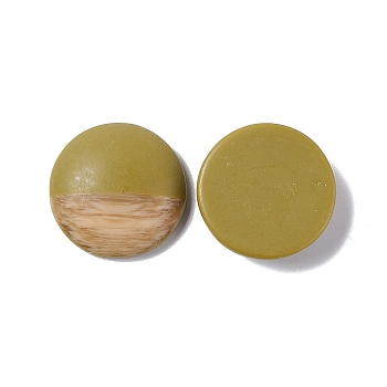 Two Tone Wood Grain Frosted Imitation Leather Style Resin Cabochons, Flat Round, Olive, 18x5mm