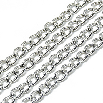 Unwelded Aluminum Curb Chains, Silver Color Plated, 6x4.4x1mm