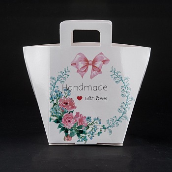 Rectangle Foldable Creative Kraft Paper Gift Bag, Wedding Favor Bag, Flower Pattern, 15.5x8x17.5cm