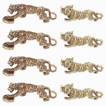 SUPERFINDINGS 8Pcs 2 Style Tibetan Style Alloy Pendants, Tiger, Antique Bronze, 43~49x11~15x14.5~18mm, hole: 2.5~4.5mm, 4pcs/style