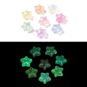 UV Plating Opaque Acrylic Beads, Luminous Glow in the Dark, Star, Glitter Beads, Mixed Color, 18x18.5x11.7mm, Hole: 2.2mm