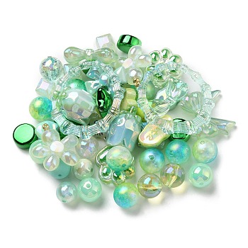 Acrylic Beads, Mixed Shapes, Green, 8~51x8~51x6~27.5mm, Hole: 1.8~3.8mm, about 163pcs/380.2g, 380.2g/bag