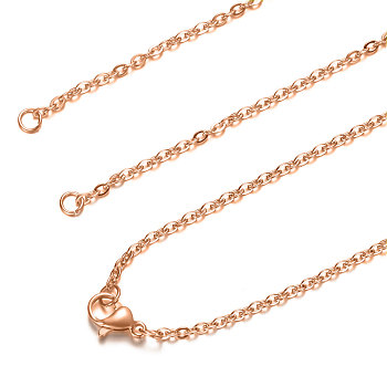 304 Stainless Steel Cable Chain Necklace Making, with Lobster Claw Clasps, Rose Gold, 21.8 inch~22.1 inch(55.5~56.3cm), 1.5mm, Hole: 2.5mm