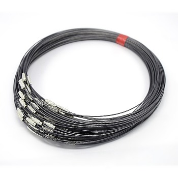 Steel Wire Necklace Cord, Nice for DIY Jewelry Making, with Brass Screw Clasp, Slate Gray, 17.5 inch, 1mm