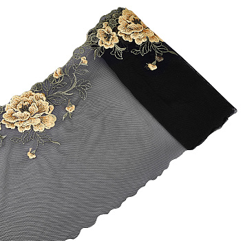 Polyester Silk Organza Trimming, for DIY Bridal Veil Dress Short Skirt, Peony Pattern, 215~220x1mm, 3 yards/roll