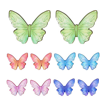10Pcs 5 Colors Epoxy Resin Flower Print Big Pendants, 2-Hole, Butterfly Charms, Mixed Color, 49x58x1.5mm, Hole: 1.5mm, 2pcs/color