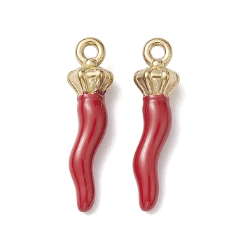Ion Plating(IP) 304 Stainless Steel Pendants, with Enamel, Real 18K Gold Plated, Horn of Plenty/Italian Horn Cornicello Charms, Red, 30x7.5x7mm, Hole: 2mm