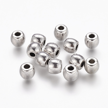 Tibetan Style Alloy Beads, Lead Free & Cadmium Free, Barrel, Antique Silver Color, 6x5mm, Hole: 2.5mm