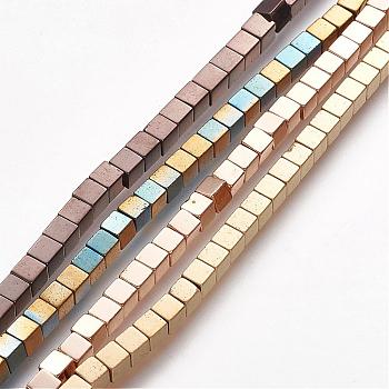 Non-magnetic Synthetic Hematite Beads Strands, Vacuum Plating, Grade A, Cube, Mixed Color, 3x3x3mm, Hole: 0.5mm, about 136pcs/strand, 15.7 inch