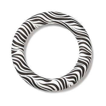Food Grade Eco-Friendly Silicone Pendants, Ring with Zebra Stripe Pattern, White, 65x10mm, Hole: 4mm