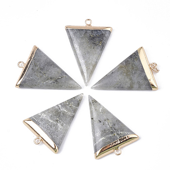 Electroplate Natural Labradorite Pendants, with Iron Findings, Triangle, Golden, 30~34x23x5~5.5mm, Hole: 1.6mm