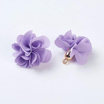 Cloth Pendant Decorations, with Acrylic Findings, Flower, Lilac, 25~30x28~35mm, Hole: 2mm