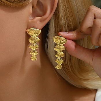 Exaggerated Fan-shaped Tiered Stud Earrings for Elegant Ladies at Banquets, Golden, 37mm